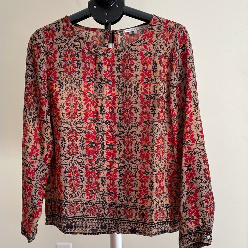 Violet & Claire Red and Black Floral Blouse